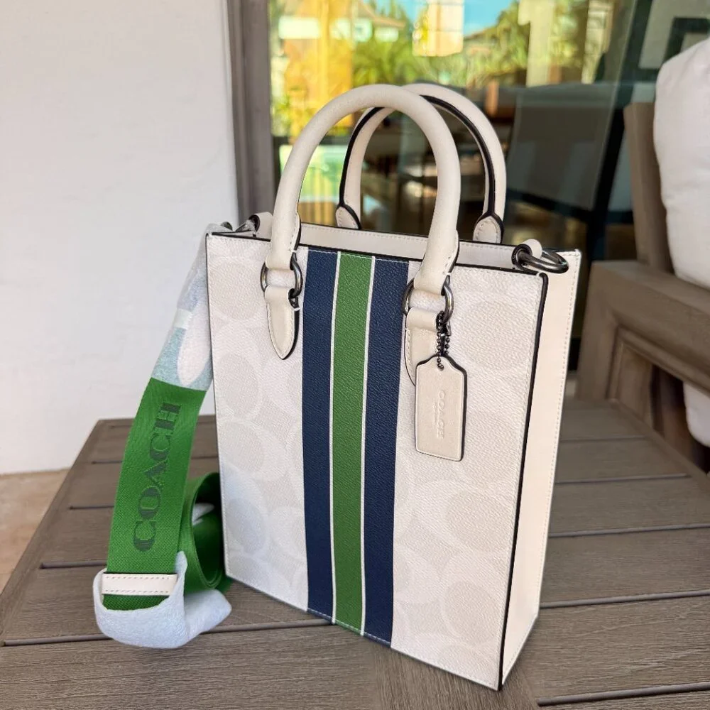 Coach Men's Dylan Tote Bag In Signature Canvas With Varsity CBI38 QB/Chalk Multi - Picture 3 of 9